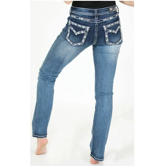 Grace in LA Women's Stitch Border Embroidered Flap Pocket Bootcut Stretch Jeans - Picture 4 of 8